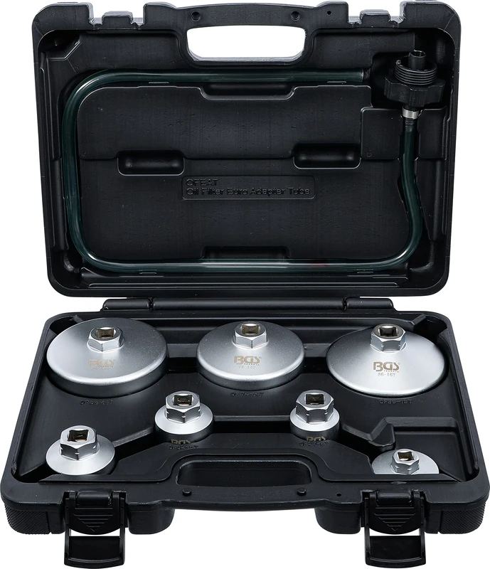 BGS 72054 | Oil Filter Wrench Set | with Oil Filter Drain Hose | for VAG, BMW, Citroën, Peugeot, Ford, Mercedes-Benz, Opel / Vauxhall, Volvo | 8-pcs.