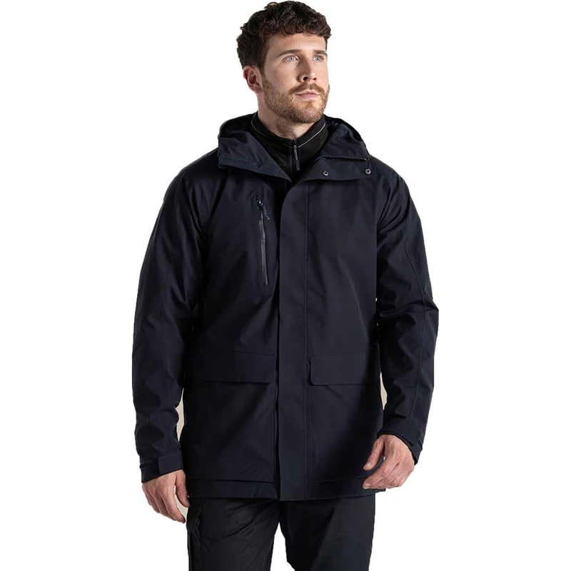 Craghoppers Mens Expert Kiwi Pro Stretch Long Jacket Rain Coat, Navy, M EU