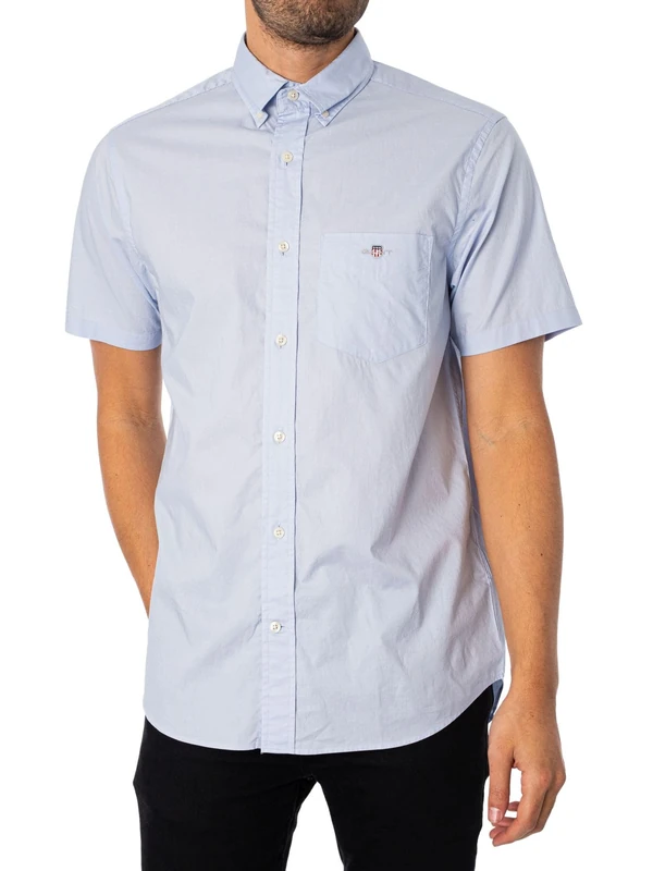GANT Mens Fit Classic Poplin Short Sleeve Shirt Light Blue XL