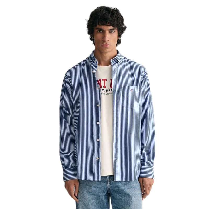 GANT Men's Reg Poplin Stripe Shirt, College Blue, 3XL