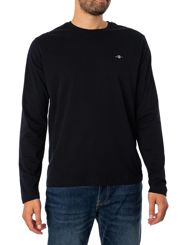 GANT Men's REG Shield LS T-Shirt, Black, Standard, Black, M