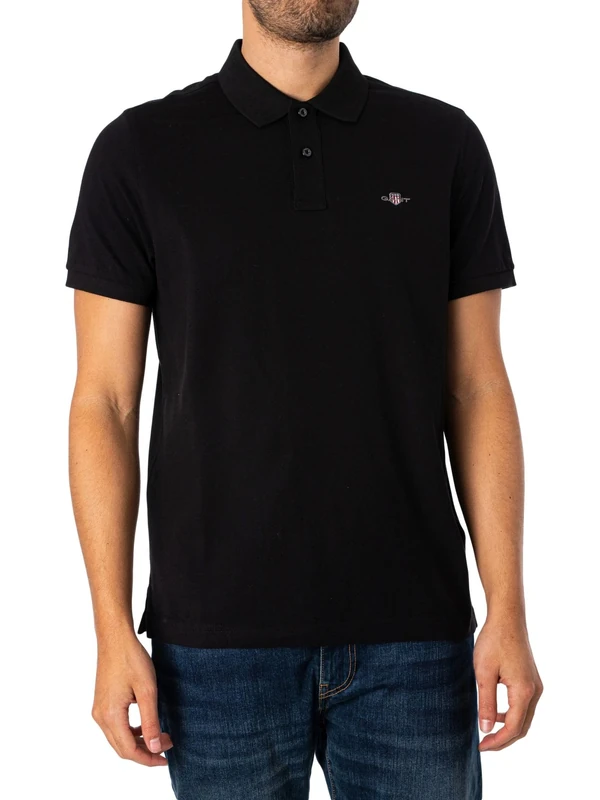 GANT Men's REG Shield SS Pique Polo Shirt, Black, Standard, Black, XS