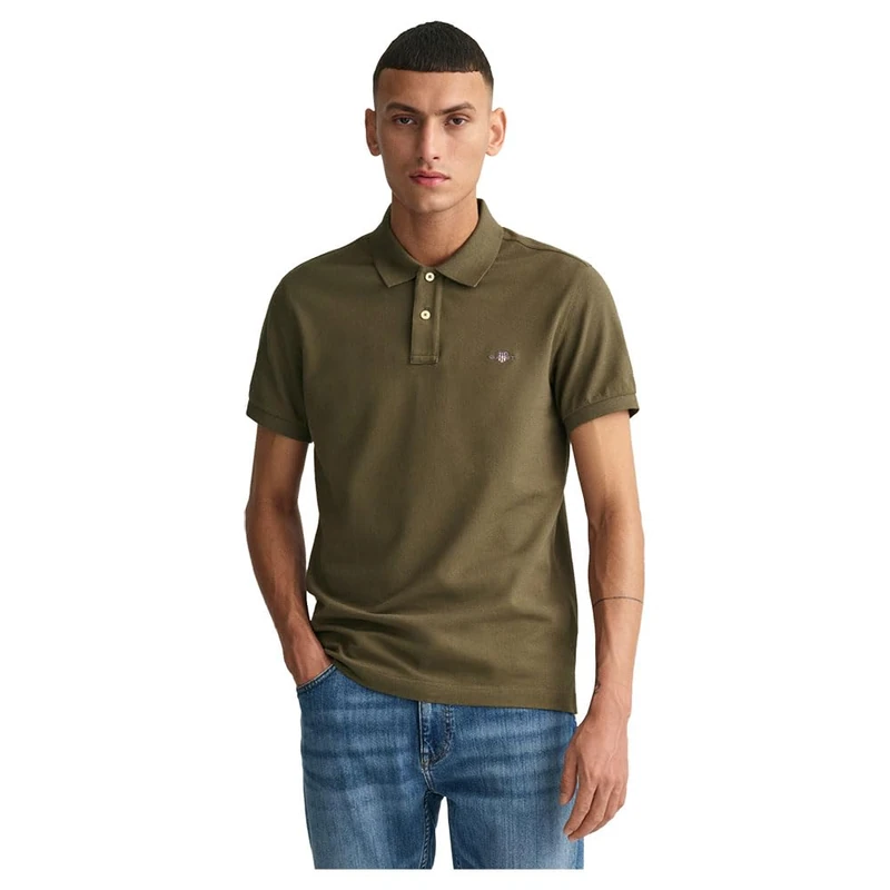 GANT Men's Slim Shield SS Pique Polo Shirt, Racing Green, S