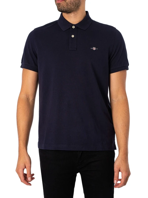 GANT Mens Shield Short Sleeve Pique Polo Shirt Navy XXL