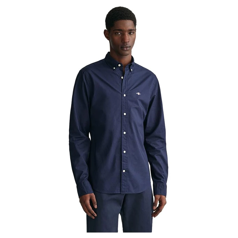 GANT Men's Slim Poplin Shirt Slim Fit, Navy, XL