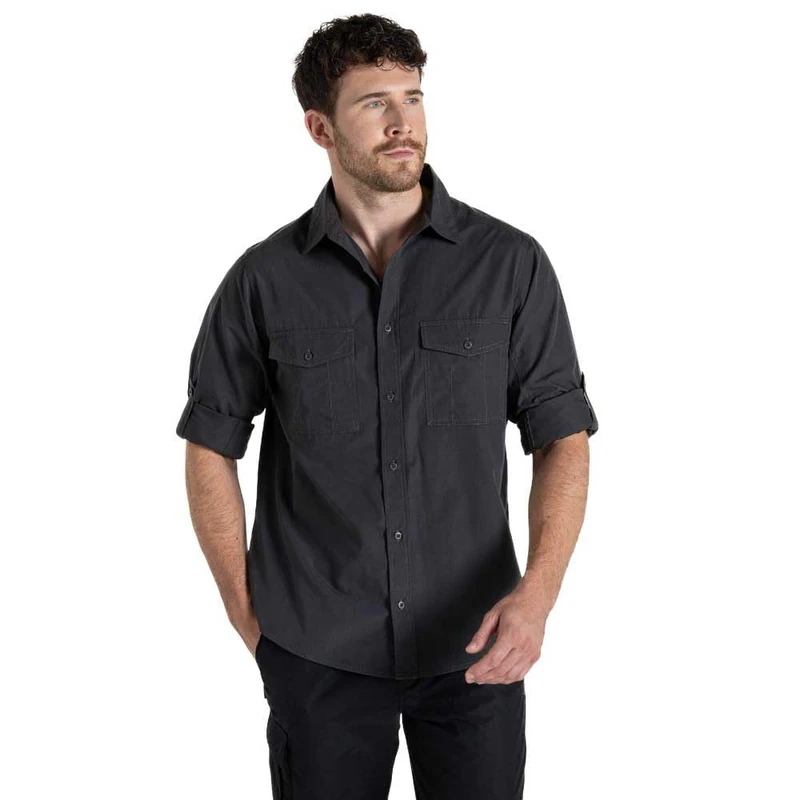 Craghoppers Mens Expert Kiwi Long Sleeved Shirt, Carbon Grey, Size XXL