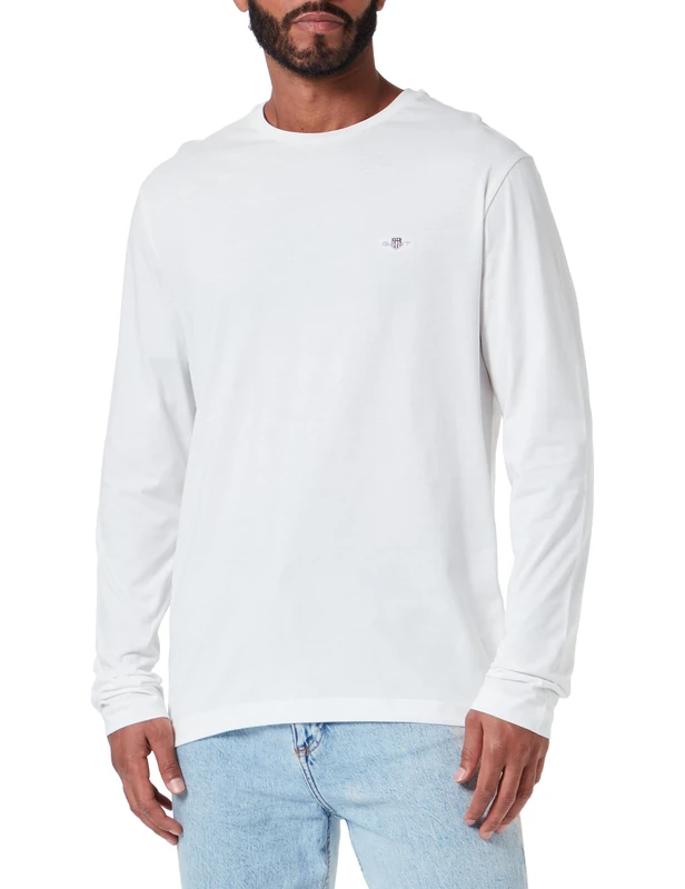 GANT Men's Reg Shield LS T-Shirt, Eggshell, M
