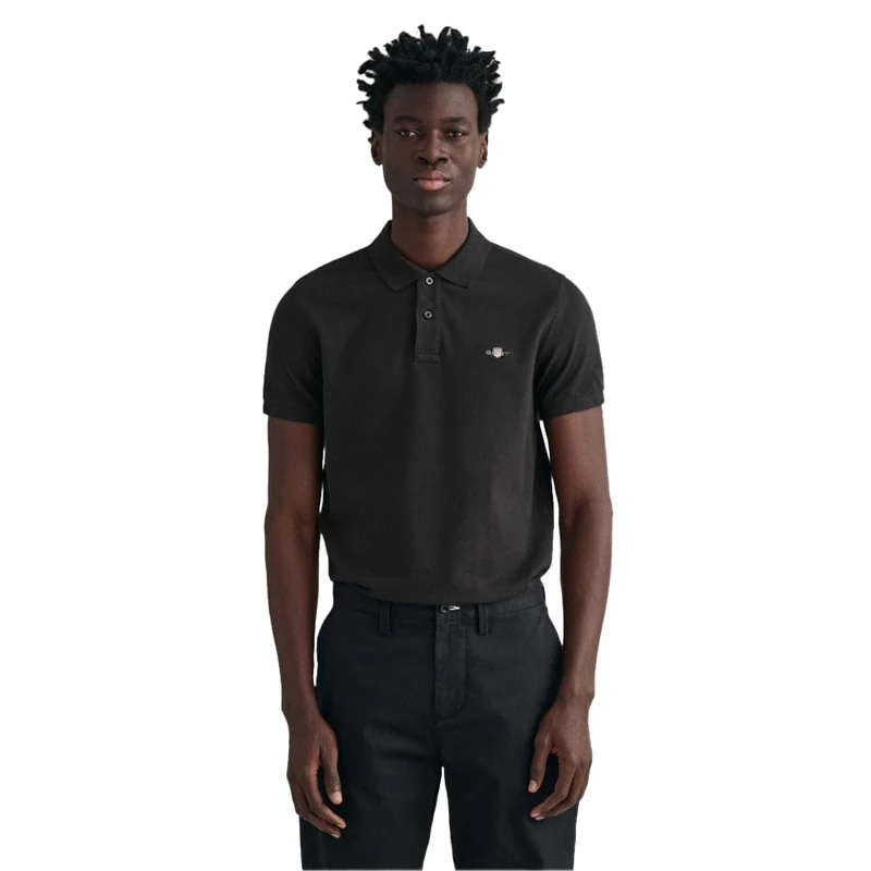 GANT Men's Slim Shield SS Pique Polo Shirt, Black, S
