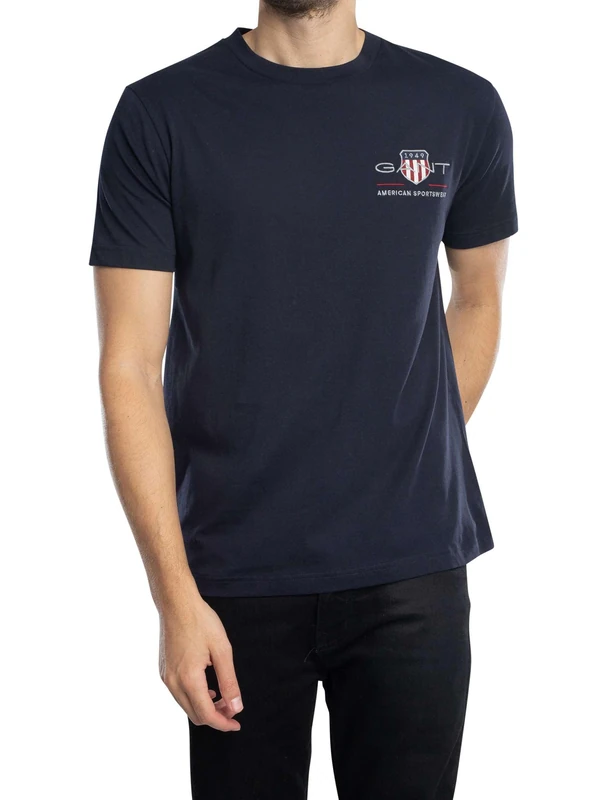 GANT Men's Reg Archive Shield Emb SS T-Shirt, Evening Blue, XXL