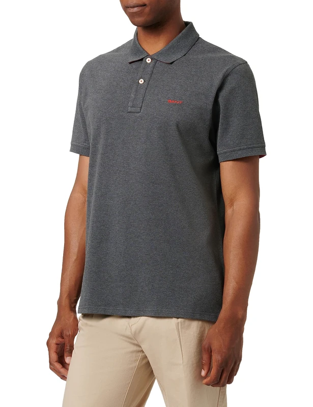 GANT Men's REG Contrast Pique SS Rugger, Antracite Melange, XL