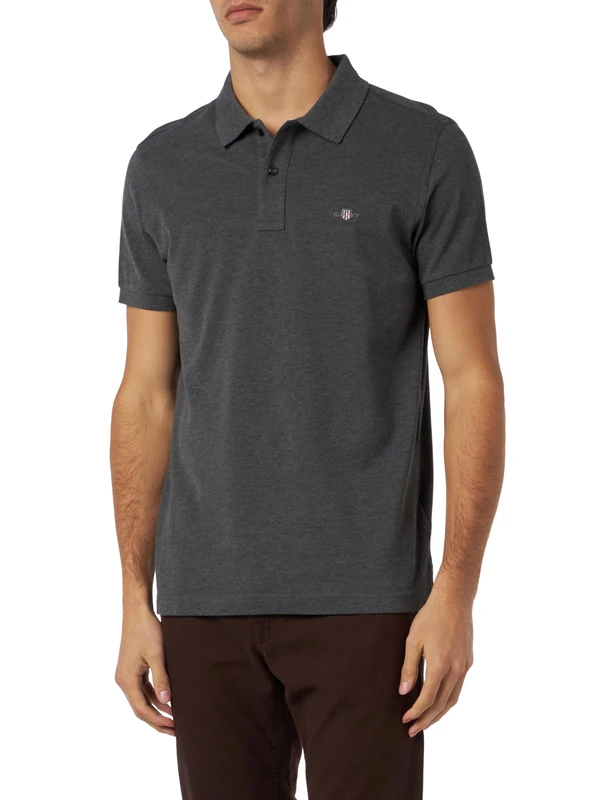 GANT Men's Slim Shield SS Pique Polo Shirt, Anthracite Melange, Standard, Antracite Melange, M