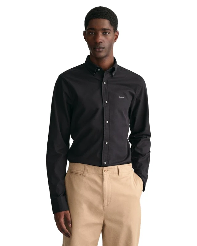 GANT Men's Slim Pinpoint Oxford Shirt Classic Shirt, Black, XL - Image 1