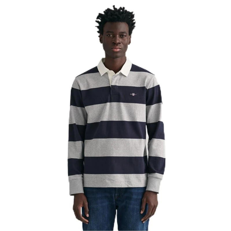 GANT Men's REG Shield Barstripe Heavy Rugger Shirt, Grey Melange, Standard, Grey Melange, XXL