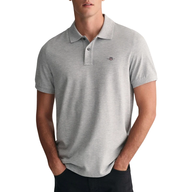 GANT Mens Shield Short Sleeve Pique Polo Shirt Grey Marl S