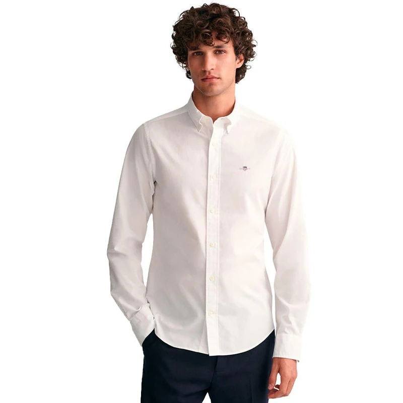 GANT Men's Slim Poplin Shirt Slim Fit, White, 3XL