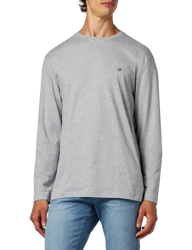 GANT Men's Reg Shield LS T-Shirt, Grey Melange, M