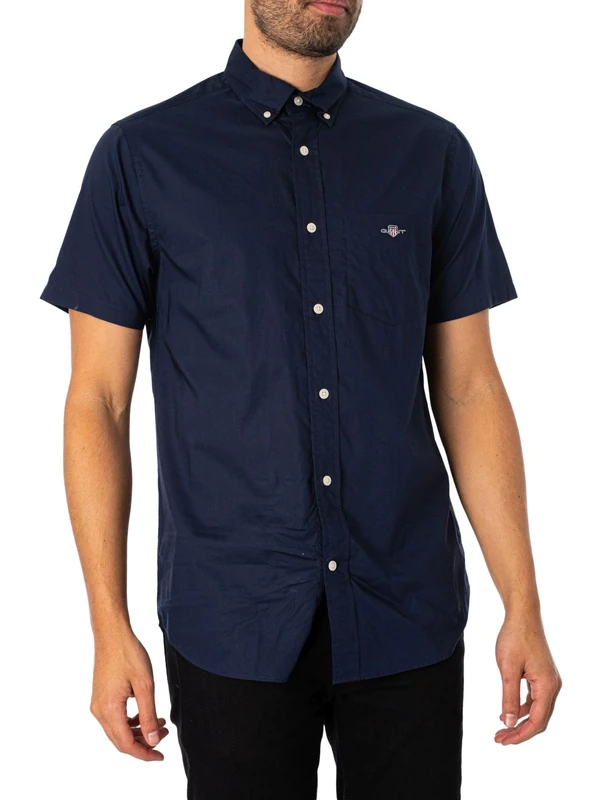 GANT Mens Fit Classic Poplin Short Sleeve Shirt Marine S - Image 1