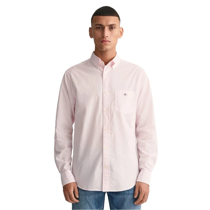 GANT Men's Reg Poplin Stripe Shirt, Light Pink, L