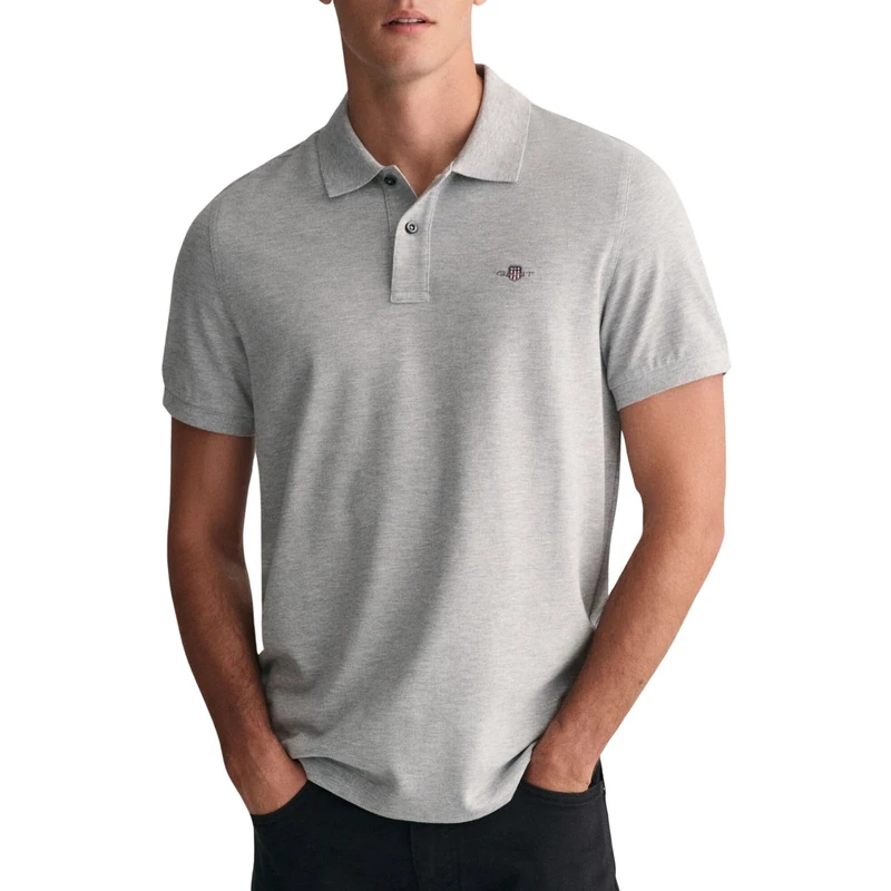 GANT Mens Shield Short Sleeve Pique Polo Shirt Grey Marl M