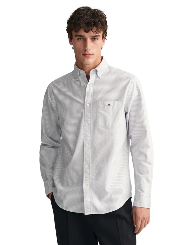 GANT Mens Fit Banker Stripe Classic Oxford Shirt Long Sleeve Pale Blue M