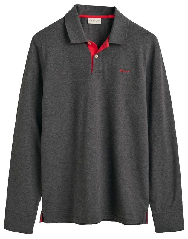 GANT Men's REG Contrast Pique LS Rugger Polo Shirt, Anthracite Melange, Standard, Antracite Melange, XXL