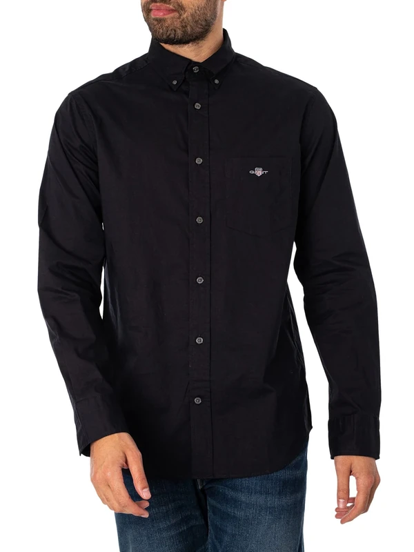 GANT Men's Reg Poplin Shirt, Black, XL