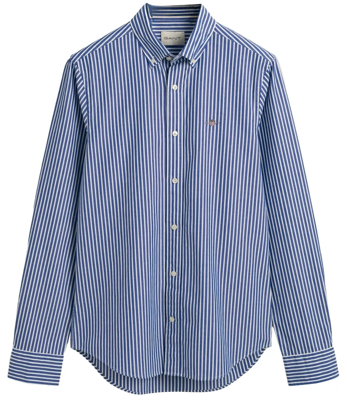 GANT Men's Slim Poplin Stripe Shirt with Stripes Slim Fit, College Blue, M