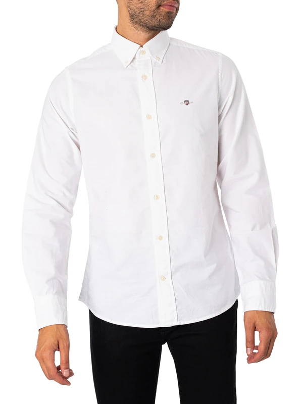 GANT Men's Slim Oxford Shirt Classic Shirt, White, Standard, White, 3XL