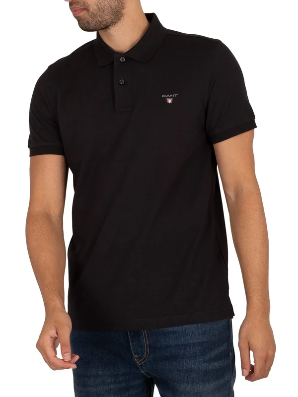 GANT Men's REG Contrast Pique SS Rugger Polo Shirt, Black, Standard