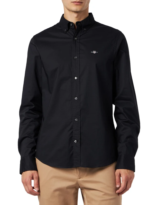 GANT Men's Slim Poplin Shirt Classic Shirt, Black, Standard, Black, XXXX-Large - Image 1
