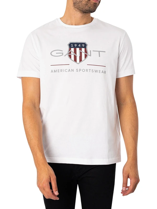 GANT Men's Reg Archive Shield SS T-Shirt, White, L
