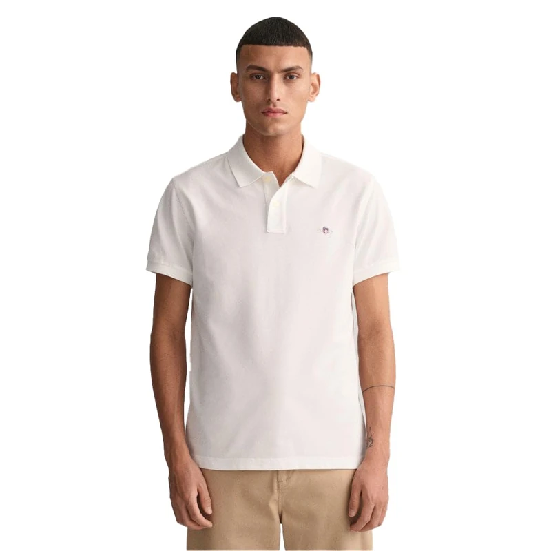 GANT Men's Slim Shield SS Pique Polo Shirt, White, 3XL