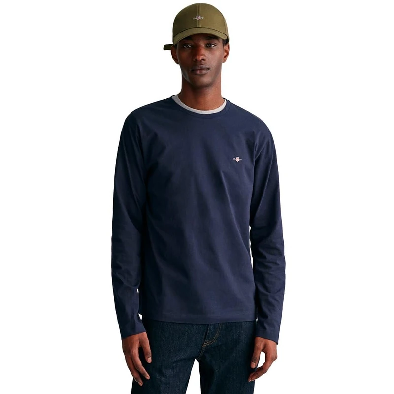 GANT Men's REG Shield LS T-Shirt, Evening Blue, Standard, Evening Blue, XXXX-Large
