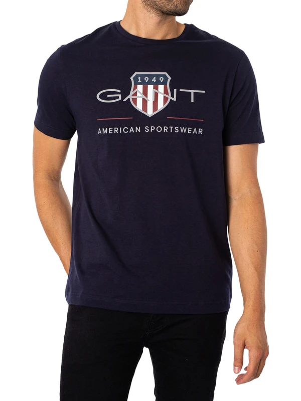 GANT Men's Reg Archive Shield SS T-Shirt, Evening Blue, XXL