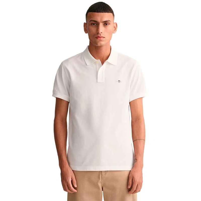 GANT Men's Slim Shield Ss Pique Polo Shirt Polo Shirt , White,XXL