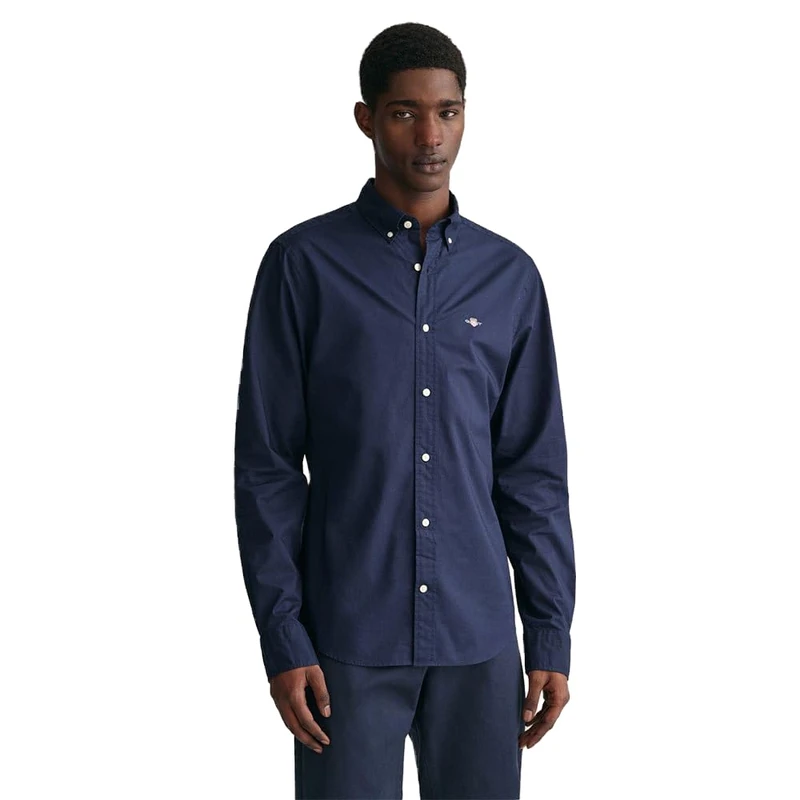 GANT Men's Slim Poplin Shirt, Navy, S