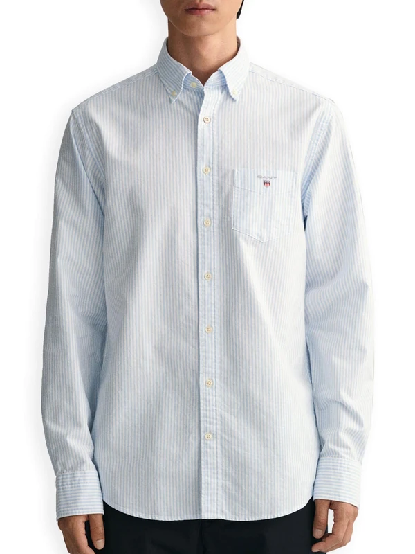 GANT Mens Fit Banker Stripe Classic Oxford Shirt Long Sleeve Pale Blue S