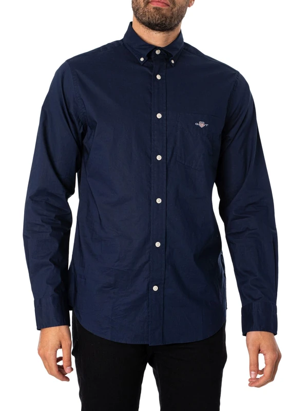 GANT Men's Reg Poplin Shirt Classic Shirt, Navy, Standard, Navy, 3XL