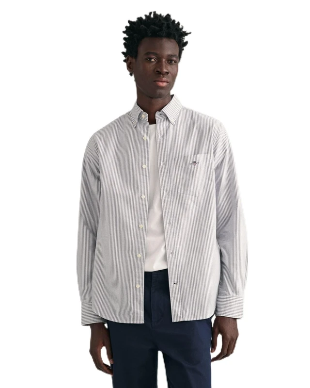 GANT Mens Fit Banker Stripe Classic Oxford Shirt Long Sleeve Persian 423 S