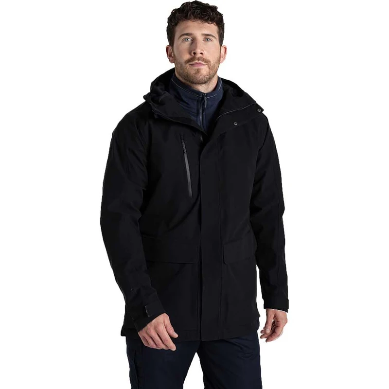 Craghoppers Mens Expert Kiwi Pro Stretch Long Jacket Rain Coat, Black, L EU