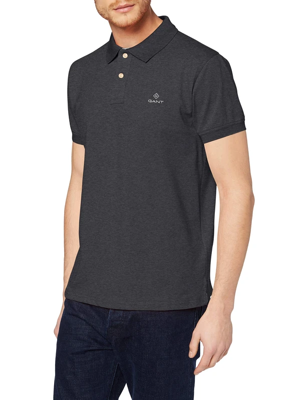 GANT Men's REG Contrast Pique SS Rugger, Antracite Melange, L