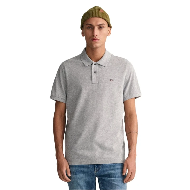 GANT Men's Reg Shield SS Pique Polo Shirt, Grey Melange, 3XL