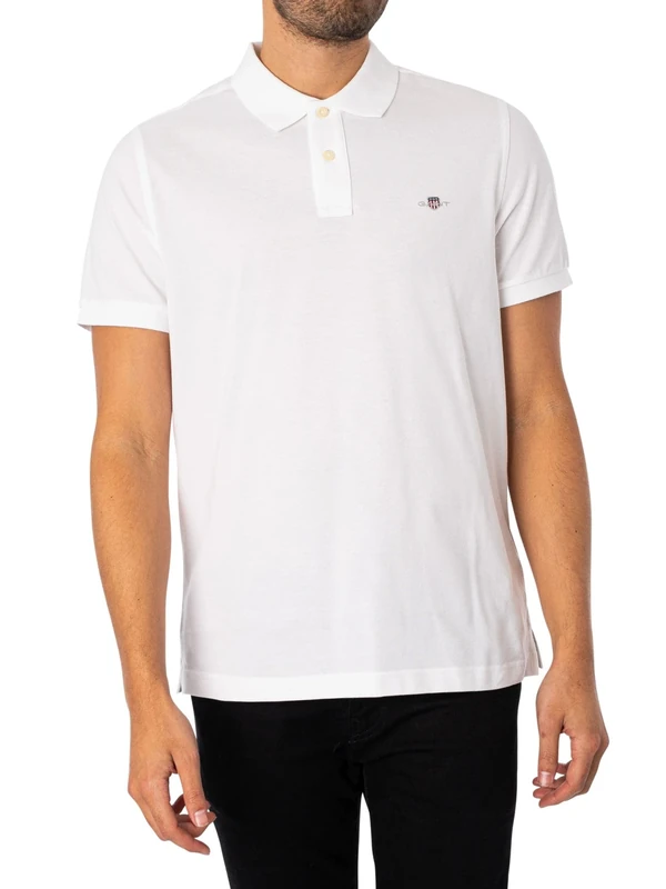 GANT Mens Shield Short Sleeve Pique Polo Shirt White XXL - Image 1