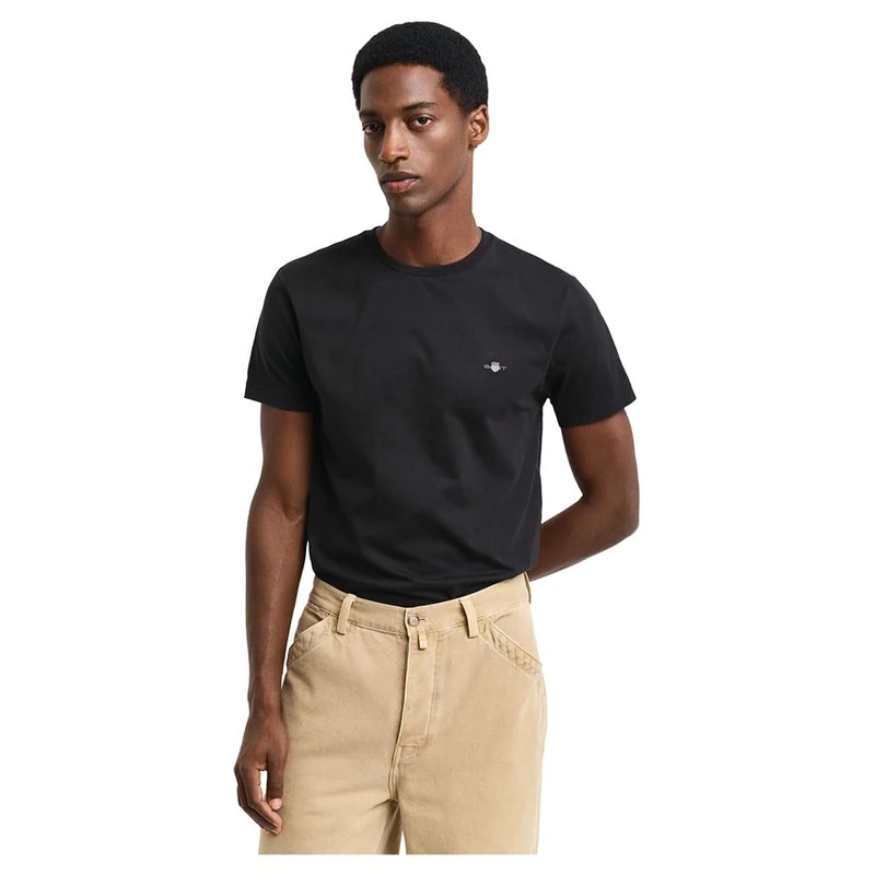 GANT Men's Slim Shield SS T-Shirt, Black, XL
