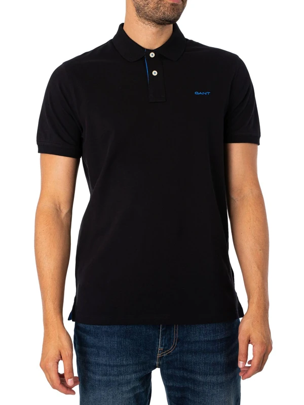 GANT Men's REG Contrast Pique SS Rugger, Black, 3XL
