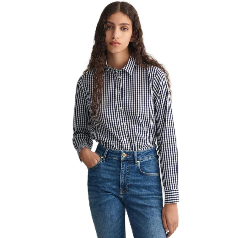 GANT Women's REG POPLIN Gingham Shirt, Classic Blue, 34