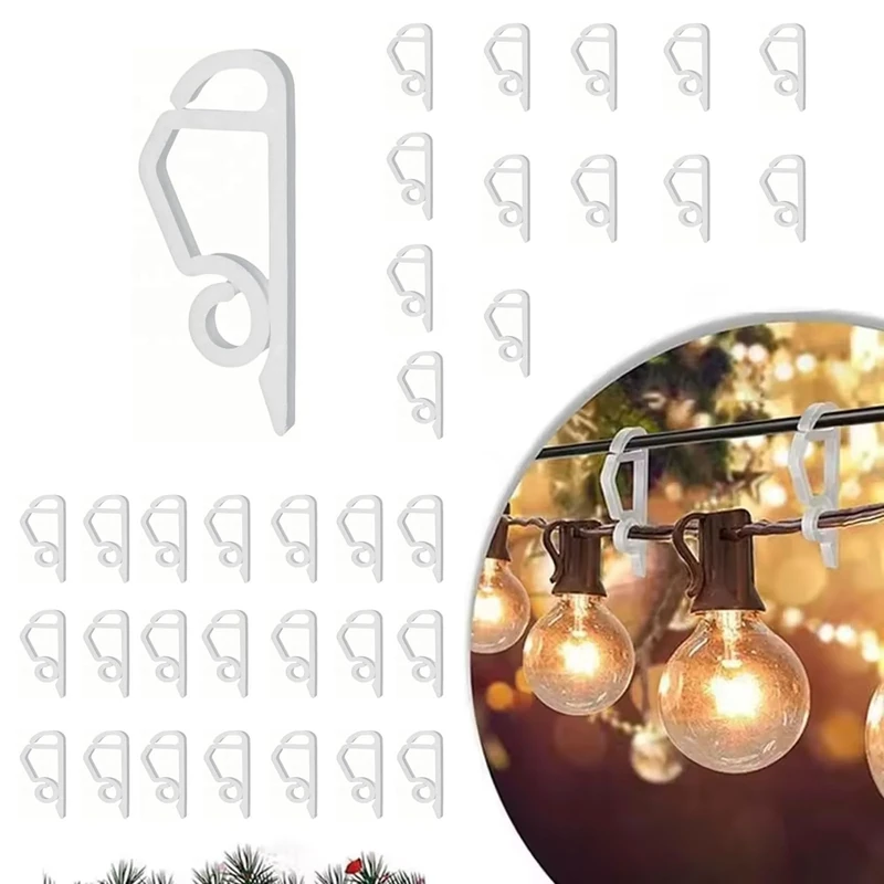 100PCS Gutter Hanging Hooks Fascia Clips for Outdoor Christmas Decoration Xmas String Icicle Fence Lights Fairy Weatherproof Gutter Guard Heavy Duty Clips White