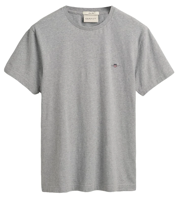 GANT Men's Slim Shield SS T-Shirt, Grey Melange, Standard, Grey Melange, L