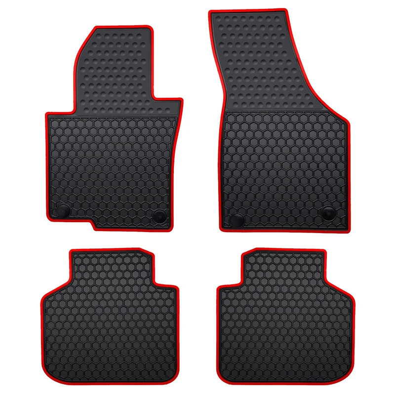 Lwope Car Floor Mats Custom Fit for Volkswagen Passat 2012-2022 Black Red Rubber Auto Liner Mats All Weather Protection Heavy Duty Odorless