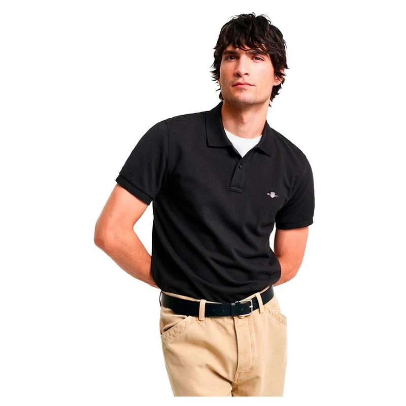 GANT Men's Slim Shield SS Pique Polo Shirt, Black, XXL